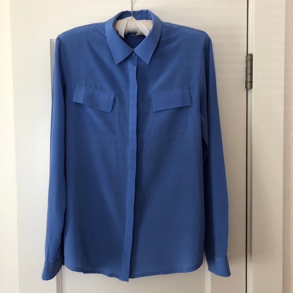 Garnet Hill Silk Blouse, Blue, Size 6